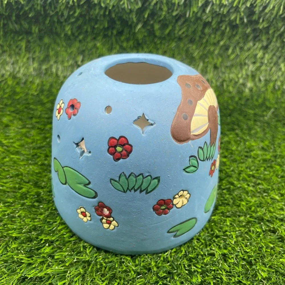 Vintage Hand-painted Ceramic Votive Candle Cover, Frog/Mushroom, EUC - Picture 7 of 11